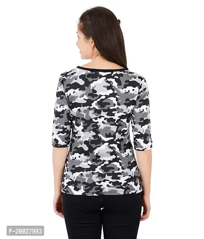 Trove Women Cotton 3/4th Sleeve Camouflage Print T-Shirt Multicolor-thumb2