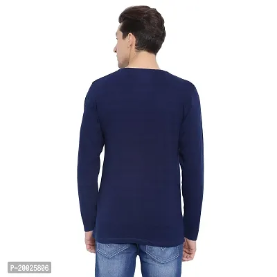 TROVE Men Cotton Solid Round Neck Full Sleeve Tshirts Blue-thumb2