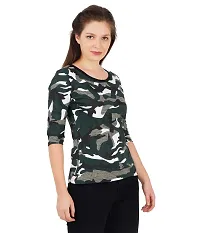 Trove Women Cotton 3/4th Sleeve Camouflage Print T-Shirt Multicolor-thumb2