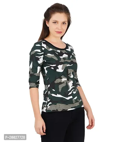 Trove Women Cotton 3/4th Sleeve Camouflage Print T-Shirt Multicolor-thumb3