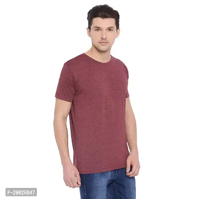 TROVE Men Cotton Solid Round Neck Half Sleeve Tshirts Maroon-thumb3