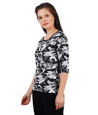 Trove Women Cotton 3/4th Sleeve Camouflage Print T-Shirt Multicolor-thumb2