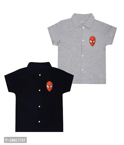 Trove Boys Cotton Shirt Pack of 2 Black::Grey-thumb0