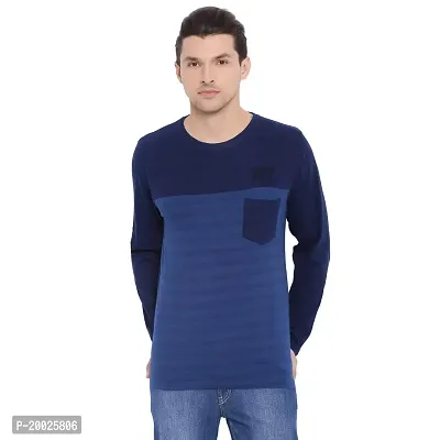 TROVE Men Cotton Solid Round Neck Full Sleeve Tshirts Blue-thumb0