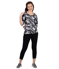 Trove Women Cotton 3/4th Sleeve Camouflage Print T-Shirt Multicolor-thumb3