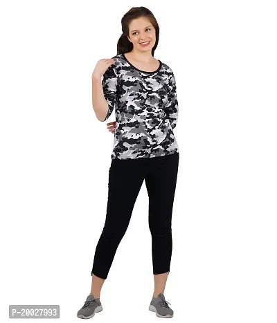 Trove Women Cotton 3/4th Sleeve Camouflage Print T-Shirt Multicolor-thumb4