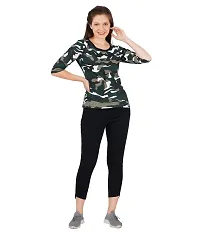 Trove Women Cotton 3/4th Sleeve Camouflage Print T-Shirt Multicolor-thumb3