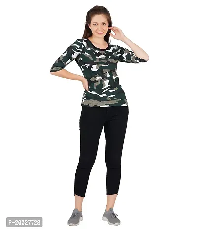 Trove Women Cotton 3/4th Sleeve Camouflage Print T-Shirt Multicolor-thumb4