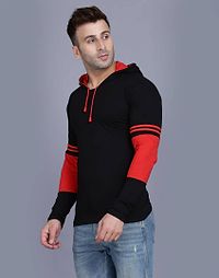 Men's Black Cotton Blend Colorblocked Hooded Tees-thumb1