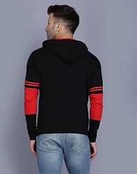 Men's Black Cotton Blend Colorblocked Hooded Tees-thumb4