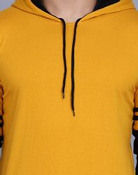 Men's Yellow Cotton Blend Colorblocked Hooded Tees-thumb4