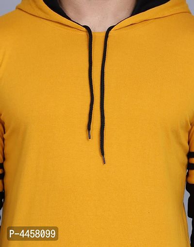 Men's Yellow Cotton Blend Colorblocked Hooded Tees-thumb5