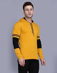 Men's Yellow Cotton Blend Colorblocked Hooded Tees-thumb3
