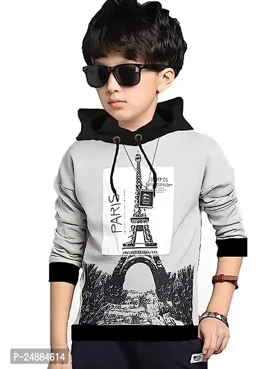 Kids Round Neck Full Sleeves Regular Fitted Paris Printed T-shirt Boys and Girls-thumb0