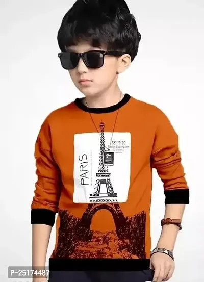 Paris Printed Round Neck Full Sleeves Regular Fitted T Shirt for Kids Boys and Girls-thumb0