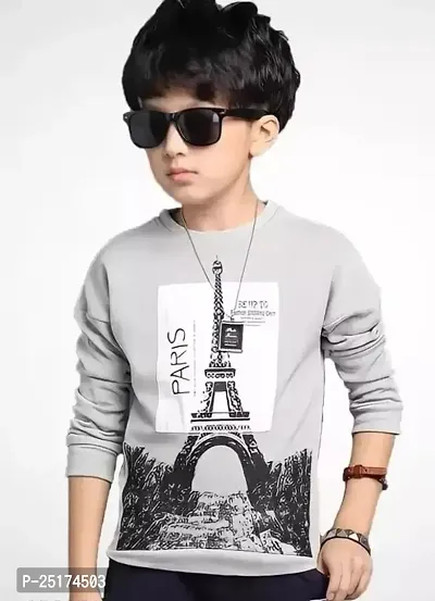 Paris Printed Round Neck Full Sleeves Regular Fitted T Shirt for Kids Boys and Girls-thumb0