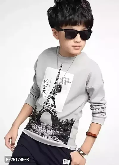 Paris Printed Round Neck Full Sleeves Regular Fitted T Shirt for Kids Boys and Girls-thumb4