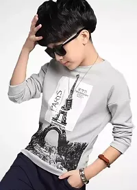 Paris Printed Round Neck Full Sleeves Regular Fitted T Shirt for Kids Boys and Girls-thumb2