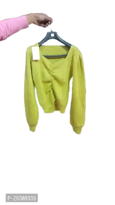 Comfortable Yellow Wool Sweater For Women-thumb0