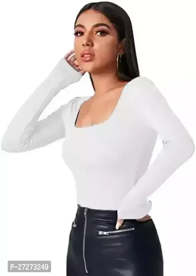 Elegant White Lycra Solid Top For Women-thumb0