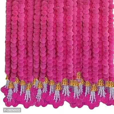 10Ps Handmade Artificial Marigold Flower Garland For Door Decoration Toran Genda Phool For Wedding/Festivals With Bells And Rajnignadha (Pink, 5Ft, 10Pc)