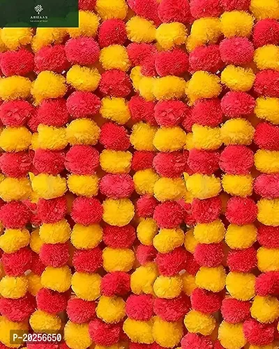 10Ps Handmade Artificial Marigold Flower Garland For Door Decoration Toran Genda Phool For Wedding/Festivals With Bells And Rajnignadha (Yellow+Orage, 5Ft, 10Pc)-thumb0