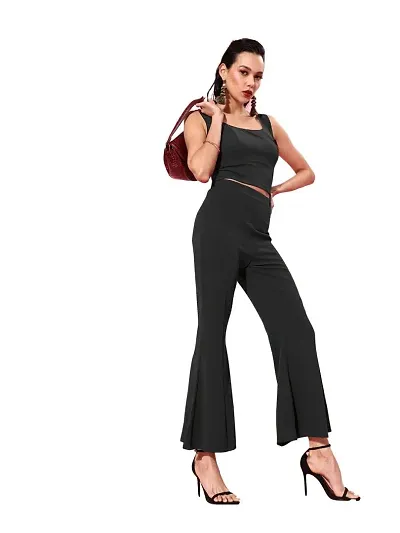 Great Choice Solid Full Set Sleeveless Top And Bottom Trousers For Women