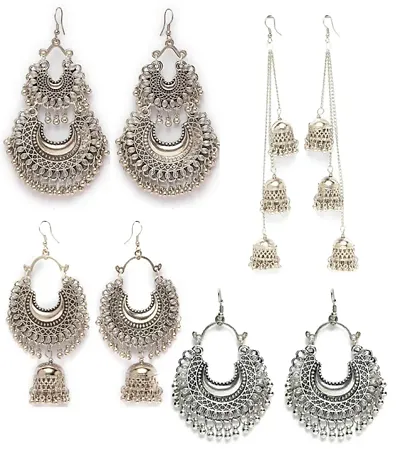 Elegant Alloy Agate Chandbalis For Women And Girls-4 Pairs