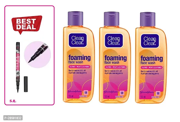 Clean  Clear Foaming face Wash 150 ml (Pack Of-3)  Eye Liner Combo Pack