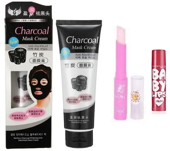 Charcoal Peel Off Mask Clean Face 100 ml Pink Lip balm   baby Lip Balm Combo Pack