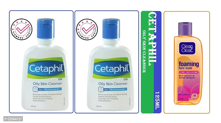 Cetaphil Oily Skin Cleanser 125ml (Pack Of-2)   Clean  Clear Face Wash 150ml Combo Pack