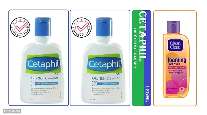 Cetaphil Oily Skin Cleanser 125ml (Pack Of-2)   Clean  Clear Face Wash 150ml Combo Pack-thumb0