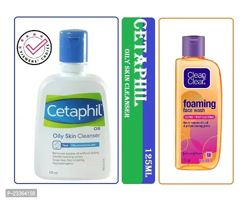 Cetaphil Oily Skin Cleanser 125ml  Clean  Clear Foaming Face Wash 150ml Combo Pack