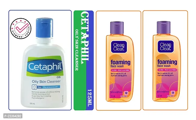 Cetaphil Oily Skin Cleanser 125ml  Clean  Clear Foamung Face Wash 150ml (Pack Of-2) Combo Pack