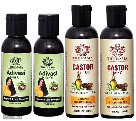 The Rama Adivasi Hair Oil 50 ml (Pack Of-2) And The Rama Castor  Hair Oil 100 ml (Pack Of-2)
