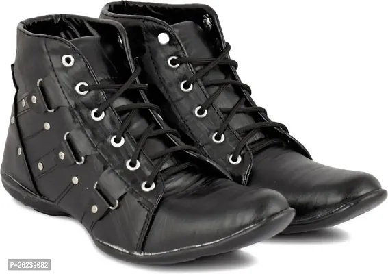 Stylish Black Synthetic Leather Solid Boots For Men-thumb0