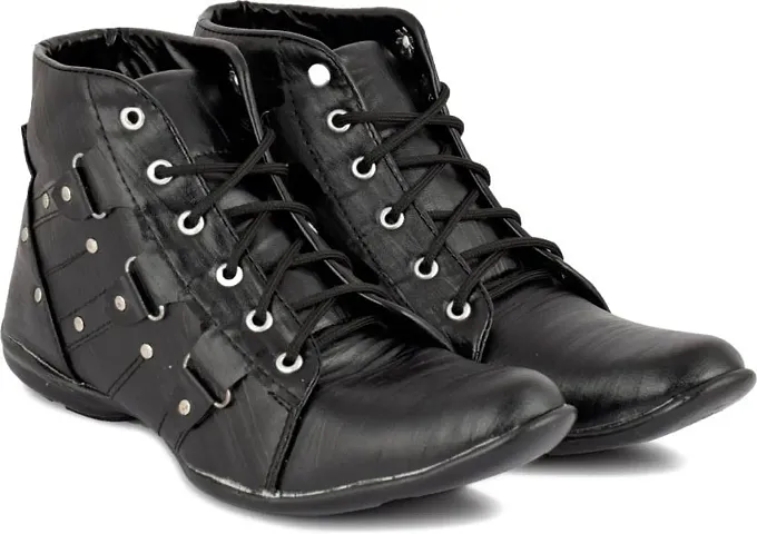 Men's Classic Black Lace-Up Heeled Boots