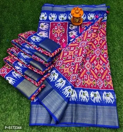 Attractive Cotton Blend Printed Saree with Blouse piece-thumb0