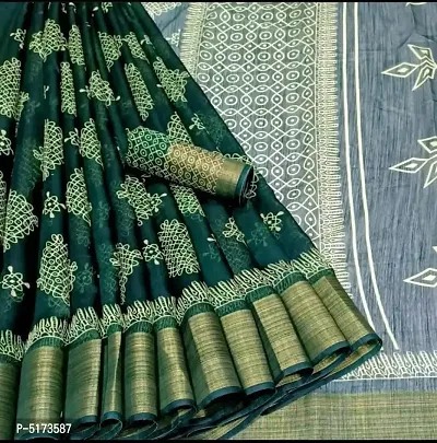 Attractive Cotton Blend Printed Saree with Blouse piece-thumb0