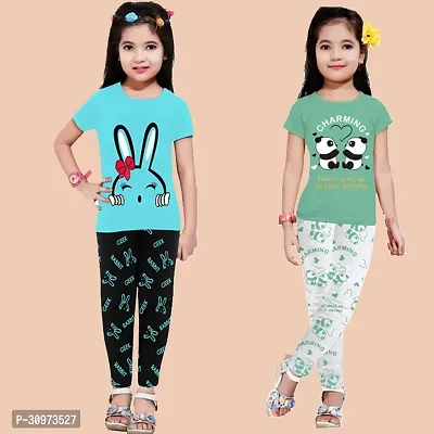 Girls Cotton Printed Top and Bottom Sets (Pack of 2 )