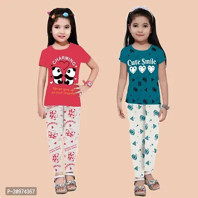 Girls Cotton Printed Top and Bottom Sets (Pack of 2 )