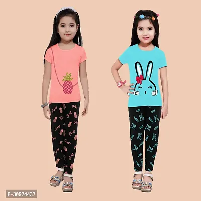 Girls Cotton Printed Top and Bottom Sets (Pack of 2 )