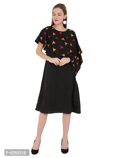 Stylish Black Crepe Printed Knee Length Dress For Women-thumb0