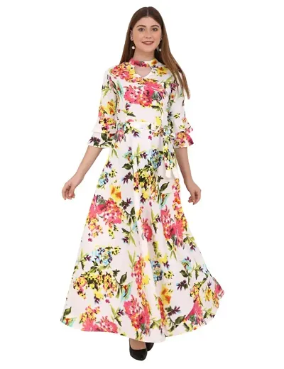 Fancy Floral Printed Crepe Maxi Dress