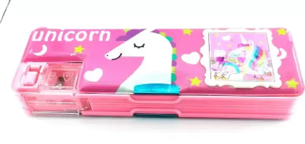 Geometry Box- Calculator  Dual Sharpener for Girls  Boys. Cartoon Unicorn Pink Geometry Box  (Multicolor)