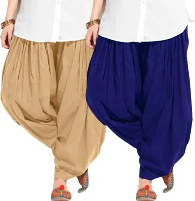 ENDFASHION Woman's Plain SEMI Patiala Salwar Combo of 2 Patiala Free Size || Patiala || SEMI Patiala || Patiala Pants || Patiala Combo || Patiyala || (Cotton, Beige-RoyalBlue)