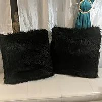 Stylish Black Faux Fur Cushion Cover Pack Of 2-thumb2