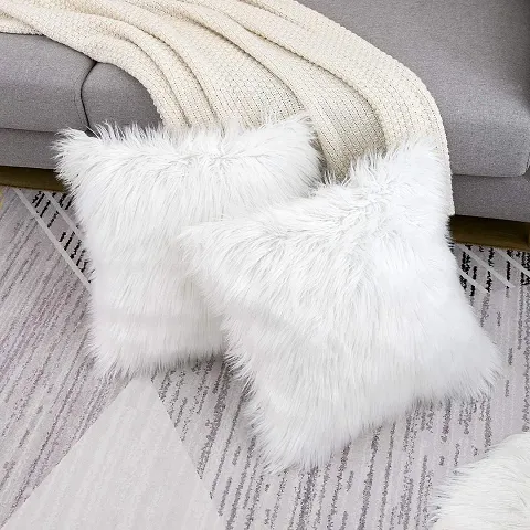 Stylish White Faux Fur Cushion Cover Pack Of 2