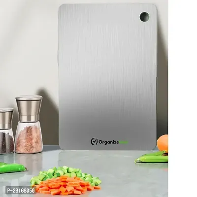 Organizemee Large Chopping Board Stainless Steel Metal Cutting Kitchen,Heavy Duty Choping-Board Vegetable, Meats Vegitable Chopper Boards,Safe Durable With Anti-Skid Silicon Pad (Large)(36Cm X 25Cm)