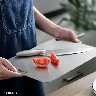 Organizemee Chopping Board Stainless Steel Metal Cutting Kitchen,Heavy Duty Choping-Board Vegetable, Meats Vegitable Chopper Boards,Safe Durable With Anti-Skid Silicon Pad (New Medium)(31.8Cm X 21Cm)-thumb5